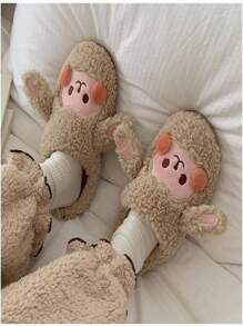 Pantuflas de Invierno para Mujer, Lindas Pantuflas de Animales para Mujeres y Hombres, Pantuflas cálidas de Invierno Esponjosas a la Moda - Beis - Ver 2
