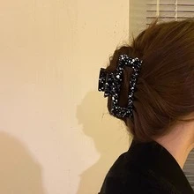 1 件女士黑色亚克力圆盘发夹，带扣，是送给街头风格女孩的完美礼物 - 彩色 - 查看 2