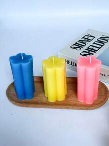 1pc Handmade Petal Shaped Geometric Column Design Diy Aromatherapy Candle Decoration - Yellow - View 3