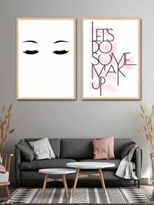 2入組現代極簡風睫毛與粉色英文標語涤紡矩形裝飾畫,不含畫框,適用於客廳、臥室、書房、家居裝飾 - 彩色 - 查看 5