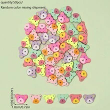 50入組多色馬卡龍主題淺色調木製diy珠寶配件套裝,包括小熊形狀吊飾,穿孔木珠,製作手鏈和項鍊的木塊 - 彩色 - 查看 7