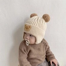 Schattig Berenoor Warmer Gebreid Baby Hoed Voor Winter , Koreaans Stijl: Dik Warm Beanie Pet