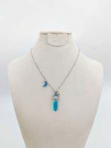 1 件時尚星星和月亮形狀塑膠水晶吊墜好友友誼項鍊套裝,適合青少年女孩日常佩戴