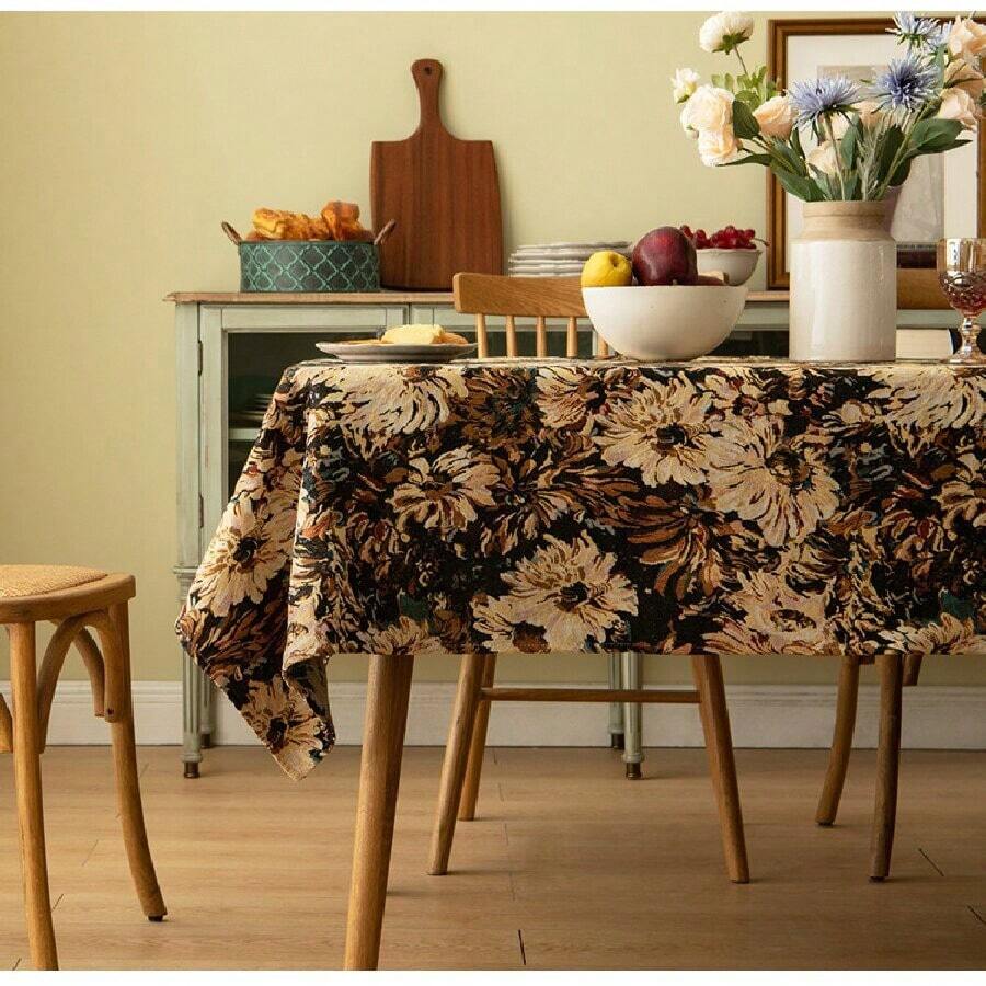 時尚咖啡色提花桌布,繪有油畫設計 - 咖色油畫 - 查看 1