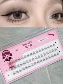 48 Piezas Pestañas De Diseño Agrupado De Fondo Suave, 3 Filas, De Aspecto Natural Con Efecto Esponjoso Y Hechas A Mano, Livianas Y Cómodas De Llevar, Sin Estimulación, Encantadoras Y Adecuadas Para Maquillaje Diario - Negro - Ver 1