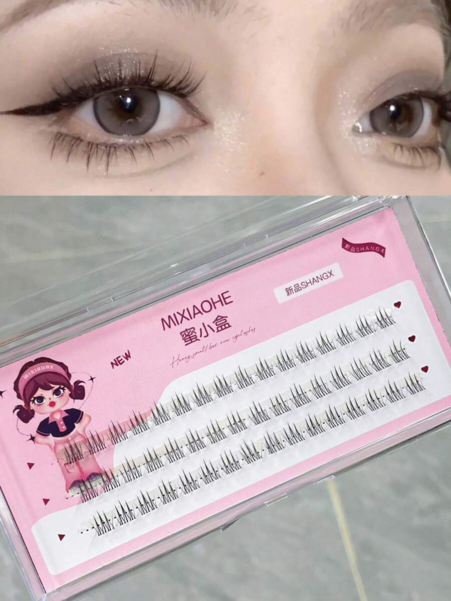 48 Piezas Pestañas De Diseño Agrupado De Fondo Suave, 3 Filas, De Aspecto Natural Con Efecto Esponjoso Y Hechas A Mano, Livianas Y Cómodas De Llevar, Sin Estimulación, Encantadoras Y Adecuadas Para Maquillaje Diario - Negro - Ver 1