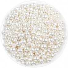 1950pcs/Set 5 Sizes Fashionable Simple Round Faux Pearl Loose Beads With Holes, Used For Jewelry Making, DIY Bracelet, Necklace, Crafts, Sewing Accessories, Vase Filling, 4mm, 6mm, 8mm, 10mm, 12mm - Beige - View 5