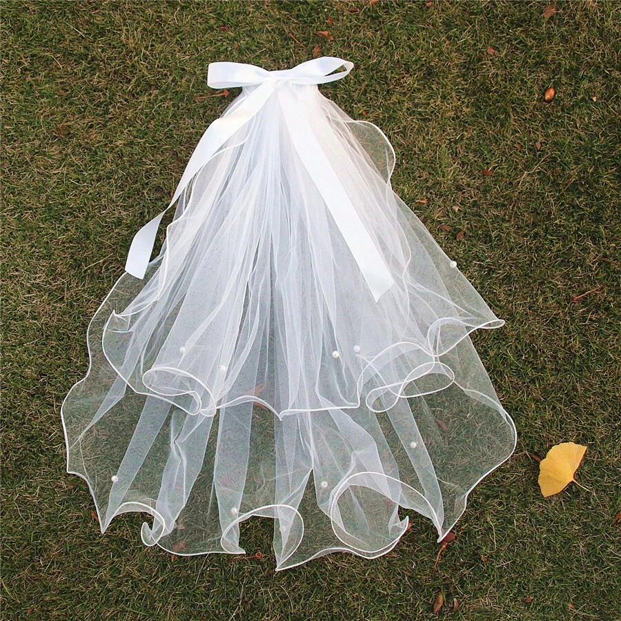 1pc Short Simple Wedding Veil Tulle Two Layer With Comb White Bridal Veil For Bride For Marriage Wedding Accessories Photo Dressing Up Elegant Halloween - White - View 1