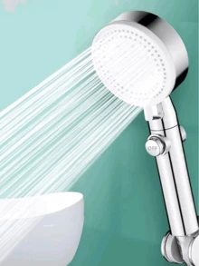 1組現代家用銀色淋浴套裝,包括淋浴花灑、支架和軟管