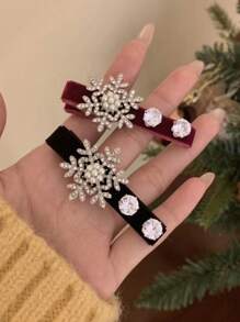 1入雪花珍珠髮夾,高質感好石雪花剪,適用於女性髮飾配件 - 酒紅色 - 查看 3