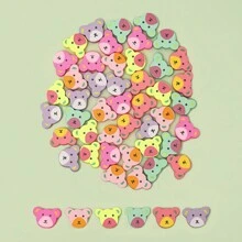 50入組多色馬卡龍主題淺色調木製diy珠寶配件套裝,包括小熊形狀吊飾,穿孔木珠,製作手鏈和項鍊的木塊 - 彩色 - 查看 1