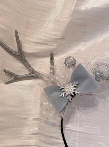 1入聖誕格紋鹿角頭帶,蝴蝶結裝飾,女孩/女士鹿角頭帶,派對攝影道具 - 銀色 - 查看 7