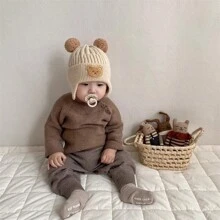 Schattig Berenoor Warmer Gebreid Baby Hoed Voor Winter , Koreaans Stijl: Dik Warm Beanie Pet