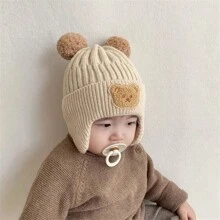 Schattig Berenoor Warmer Gebreid Baby Hoed Voor Winter , Koreaans Stijl: Dik Warm Beanie Pet