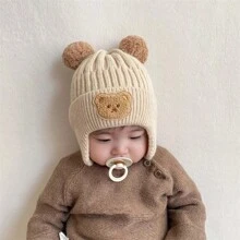 Schattig Berenoor Warmer Gebreid Baby Hoed Voor Winter , Koreaans Stijl: Dik Warm Beanie Pet