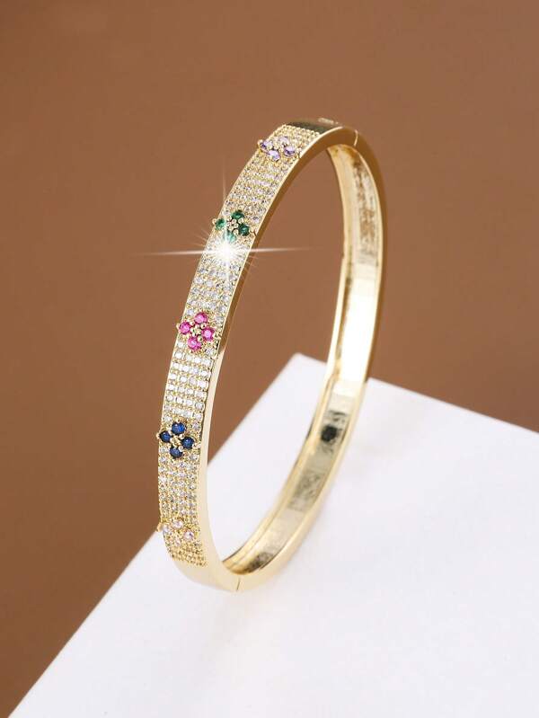 1 Pieza Exquisito Brazalete De Cobre De Lujo Con Adornos De Cristal Para Mujeres