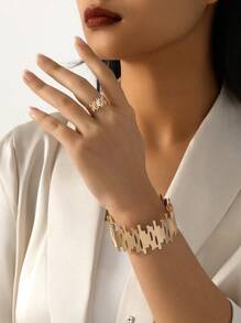 1 套新款简约几何手镯和戒指，适合节日或日常佩戴的女士手饰 - 金黃色 - 查看 1