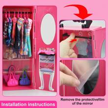 161pcs 11.5 Inches Girl Doll Wardrobe Set, Including Clothes And Accessories, Wardrobe, Dresser, Clothes, Swimwear, Shoes, Crown, Necklace And Other Accessories - Hot Pink - View 6