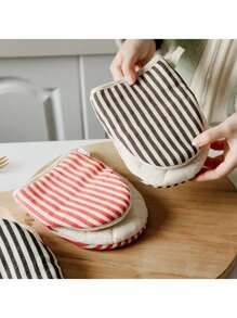 1 件耐高溫條紋烤箱手套,用於烹飪和烘焙的烘焙配件 - 彩色 - 查看 2