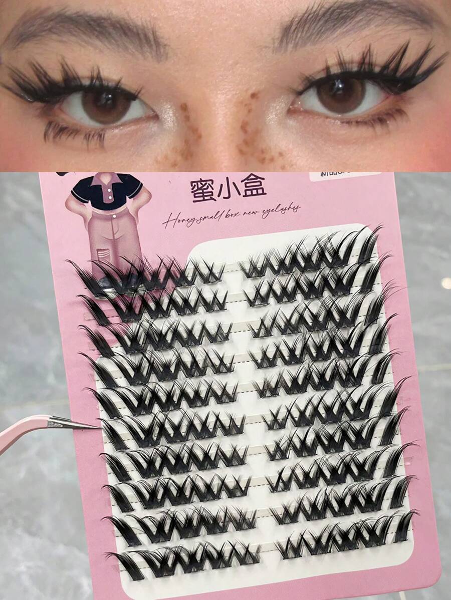 100 件单簇分段假睫毛十排自然逼真三步欧美风格日常妆容浓密卷翘睫毛延长柔软无刺激可重复使用睫毛簇、睫毛簇、单根睫毛、睫毛、假睫毛 - 黑色 - 查看 1
