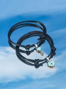 2 件裝時尚藍色鑰匙心型吊墜手鍊套件情侶約會 - 彩色 - 查看 1