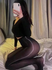 1 件薄黑色閃亮馬油尼龍緊身褲適合舞蹈和運動 - 黑色 - 查看 2