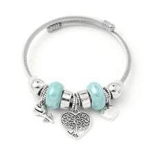 時尚生命樹珠子心形手織手鍊,兒童禮物女孩用 - 綠色 - 查看 5