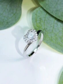 1個時尚優雅的心形鋯石戒指 - 是女性婚禮、訂婚、情人節禮物和表愛的理想選擇 - 銀色 - 查看 2