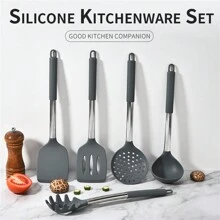 Stainless Steel Handle Silicone Cooking Utensils Set, 15pcs Kitchen Cooking & Baking Tools Set - Grey - View 3