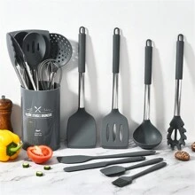 Stainless Steel Handle Silicone Cooking Utensils Set, 15pcs Kitchen Cooking & Baking Tools Set - Grey - View 1