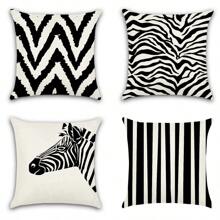 4入組時尚斑馬紋裝飾抱枕套,沙發坐墊套,戶外坐墊,適用於沙發、臥榻、床和椅子 - 黑與白 - 查看 4
