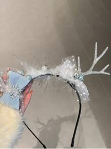 1入聖誕格紋鹿角頭帶,蝴蝶結裝飾,女孩/女士鹿角頭帶,派對攝影道具 - 銀色 - 查看 6