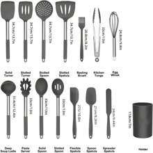 Stainless Steel Handle Silicone Cooking Utensils Set, 15pcs Kitchen Cooking & Baking Tools Set - Grey - View 2