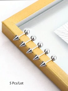 5入組朋克風格不鏽鋼尖針環耳針,螺旋耳朵穿孔,反向螺旋耳穿的邪惡耳針 - 銀色 - 查看 5