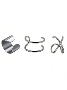3入組男女皆適用的簡約無須穿耳的耳夾耳環,不鏽鋼時尚耳環,中性款式