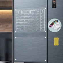 2入組冰箱專用磁性亞克力擦拭式月曆，15.7"X11.8"透明可重複使用磁性白板月曆，包括8支可擦拭記號筆、8種顏色和磁性粉筆板擦 - 白色 - 查看 2