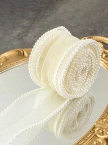 1入組人造珍珠裝飾網布72英寸米色服裝裝飾花朵纏繞絲帶用於DIY手工 - 米色 - 查看 2