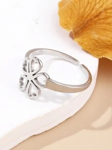 1pc Silver-Tone Five-Petal Flower Ring, Suitable For Daily Wear - Silver - View 3