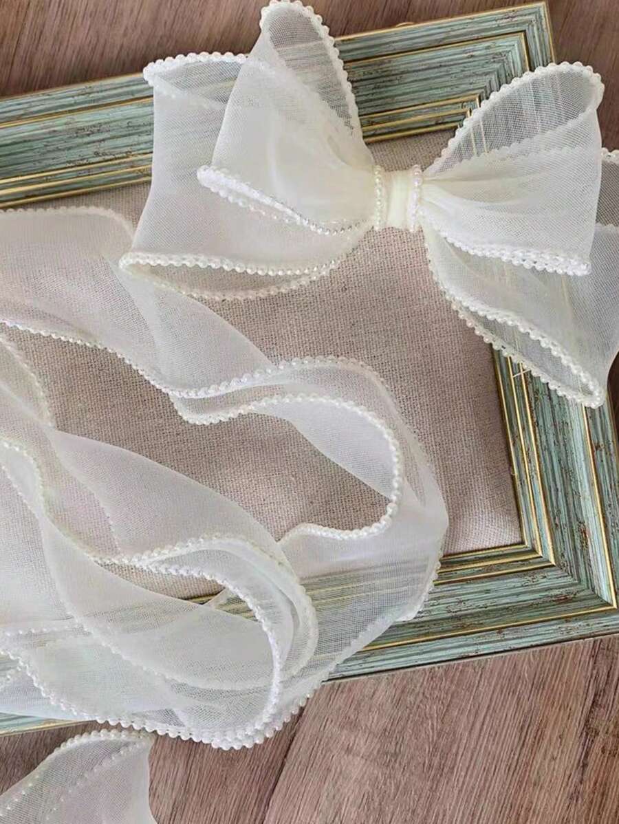1入組人造珍珠裝飾網布72英寸米色服裝裝飾花朵纏繞絲帶用於DIY手工 - 米色 - 查看 1