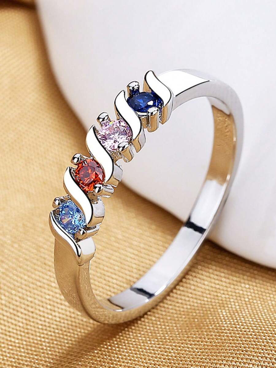 1 Pezzo Anello A Singola Riga Geometrica Piccola In Acciaio Inossidabile, Dello Stile Europeo E Americano Con Colori Vivaci, Bijoux Minimalista Da Donna Per Feste - Argento - Visualizzare 1