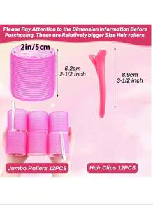 Set de 24 Rulos Jumbo Para Cabello Con 12 Rulos Grandes Y 12 Clips Para Cabello Para Cabello Largo O Mediano Con Volumen,herramientas para el cabello - Rosa Fucsia - Ver 6