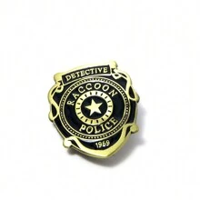 1 pieza Insignia de broche de estación de policía única, pin de esmalte de herencia del detective mapache para regalo de atuendo de fiesta para hombres, 1969