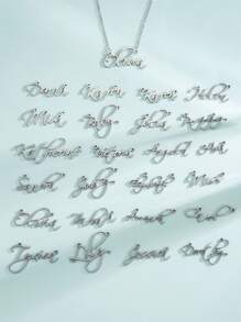 定制項鍊名字首飾項鍊,個性化不鏽鋼激光切割名字項鍊名字稻草書項鍊吊墜項鍊吸引力女士名字假日裝飾禮物女友禮物(只支援英文字母項鍊) - 銀色 - 查看 3