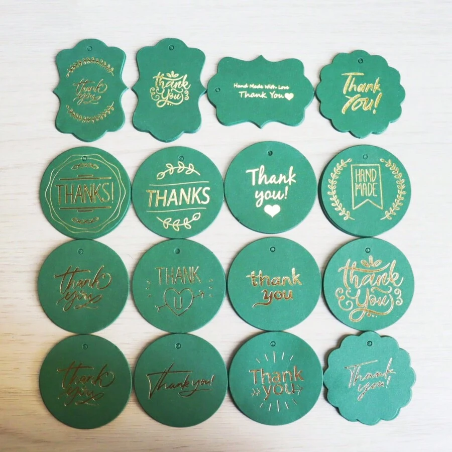 50 Piezas De Etiquetas De Embalaje De Regalo Con Palabras Al Azar - Verde militar - Ver 1