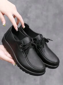 Giày Công Sở Nữ Chống Trơn Trượt Đế Mềm, Giày Chống Nước, Giày Da Màu Đen Thoải Mái Đi Làm - màu đen - Xem 3