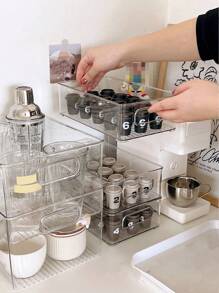 1pc Transparent Storage Box, Desktop Basket, Makeup Organizer, Acrylic Plastic Container, Stackable Open Storage Rack