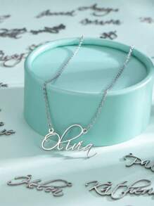 定制項鍊名字首飾項鍊,個性化不鏽鋼激光切割名字項鍊名字稻草書項鍊吊墜項鍊吸引力女士名字假日裝飾禮物女友禮物(只支援英文字母項鍊) - 銀色 - 查看 11