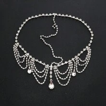 1入組水滴流蘇和鑽石新娘前額鏈,派對和婚禮時尚頭飾,情人節禮物 - 白色 - 查看 8