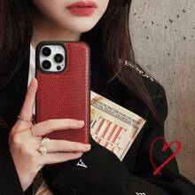 鱷魚紋皮革柔軟pu手機殼,適用於iphone 15 14 13 12 Pro Max防撞殼 - 紅色 - 查看 11