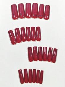 24 Cái/bộ Móng tay giả màu đỏ rượu vang đỏ trang nhã & đơn giản, thích hợp cho sinh viên, nữ văn phòng, tiệc tùng, hẹn hò, đeo hàng ngày Dụng cụ làm móng - Màu Đỏ Sâu - Xem 3